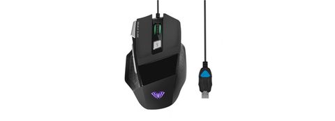 Aula S12 rétroéclairage multicolore souris optique de jeu filaire/7 boutons/800-4800 dpi/avec forme ergonomique/noir