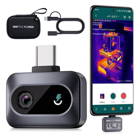 Vantrue Caméra thermique TS1 pour Android, caméra infrarouge avec résolution 512 x 384 et super-résolution, USB-C, -20°C à 550°C, pour inspection domestique, zoom 15x.