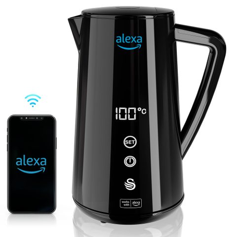 Swan Alexa Bouilloire Électrique Intelligente Wifi 1,5l, Sans Fil, Écran Tactile Led Sk14650blkneu 1800w