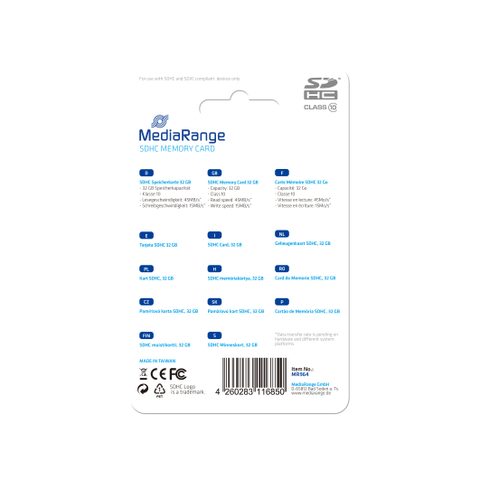 Mediarange Mr964 Mémoire Flash 32 Go Sdhc Classe 10