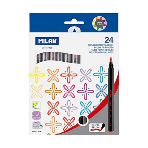 Milan 61264 Boite de 24 feutres pointe pinceau couleurs assorties