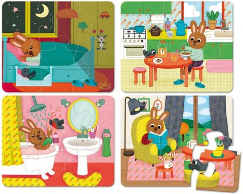 Vilac C en Bois de Puzzles Thématiques sur la Maison - 4 Puzzles Éducatifs