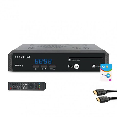 Servimat Pack Récepteur Tv Satellite Hd + Carte Viaccess Fransat Pc7 + Câble Hdmi 2m