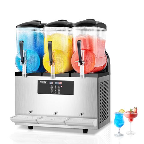 Vevor Machine à granite commerciale 3x12L triple réservoir, inox, 144 tasses, pour cafés bars
