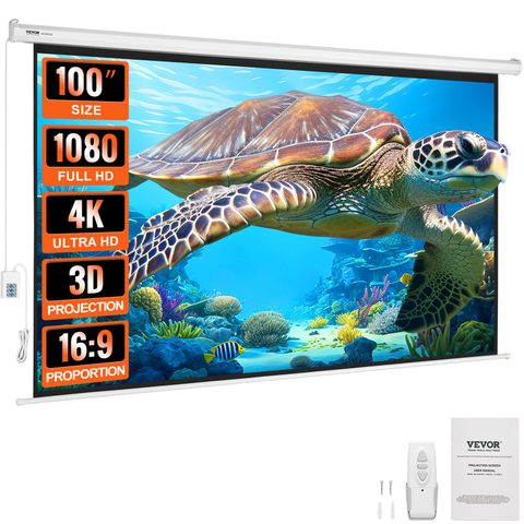Vevor Ecran De Projection Motorisé 100 Pouces 16:9 Hd, Toile Anti-plis, Télécommande