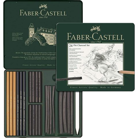 Faber-castell Set De Fusains Pitt Charcoal, Boîte Métal De 24