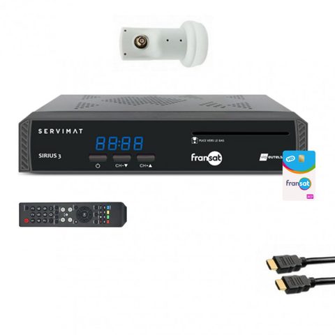 Servimat Pack Récepteur Tv Satellite Hd + Carte Fransat Pc7 + Câble Hdmi + Lnb Single