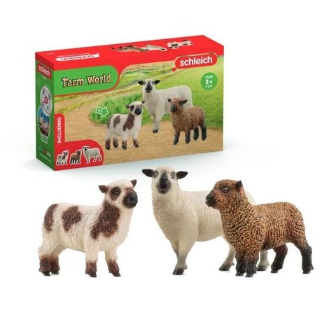 Schleich Figurine Trio De Moutons, Pour Enfants Des 3 Ans, 5 X 19 X 11 Cm - 42660 Farm World