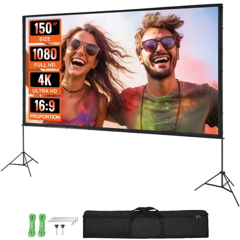 Vevor Écran Projection Sur Pied Portable 150 Pouces 16:9 Hd, Double Face Anti-plis, Sac