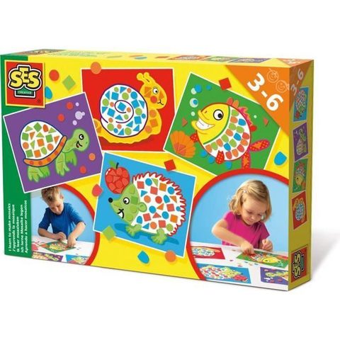 SES Creative Kit mosaique autocollante J'apprends la Mosaique 4 cartes