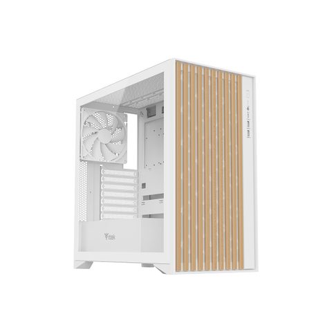 ITek Boitier Moyen Tour ATX - Woody - Design unique - Blanc/Marron - Compatible ATX