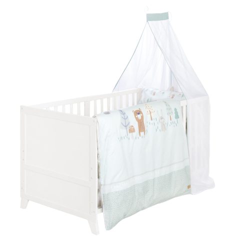 Roba Ensemble De Lit Bébé 'wooland Buddies' 70 X 140 Avec Équipement Complet - Blanc / Vert Pastel