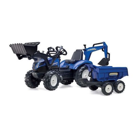Falk New Holland Tractopelle A Pédales + Remorque + Excavatrice