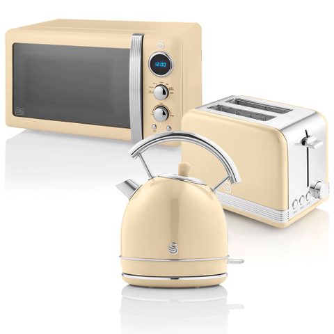 Swan Retro Set Petit-Déjeuner Bouilloire 1,8L Grille-Pain 2 Tranches Micro-ondes 20L, 850W, STRP2070CNEU