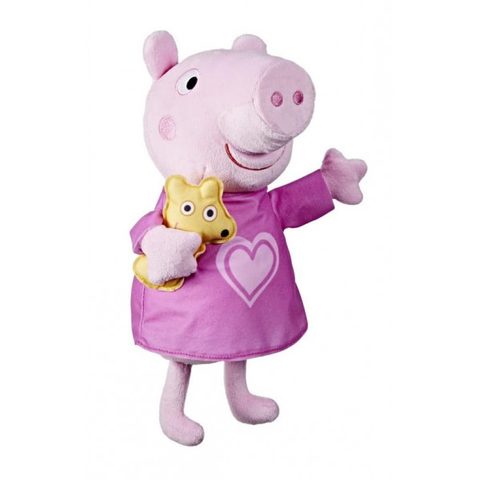 Peppa Pig Peluche Musicale 28 Cm Avec Doudou Ourson, Rose - Chante En Francais - Berceuse Bebe - Set Bonne Nuit Et Carte