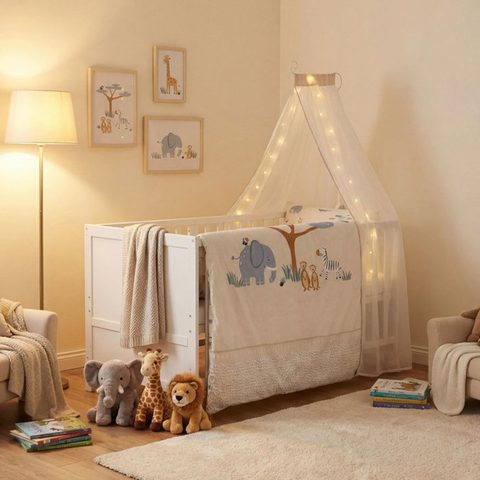 Roba Lit combiné évolutif 70 x 140 cm - Savanna Friends - Blanc - Matelas et textile inclus