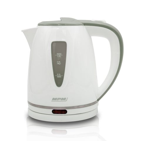 Mpm Bouilloire Électrique 1 Litre, Sans Bpa, Résistance Cachée Sans Fil 360º Mcz-64 1200w