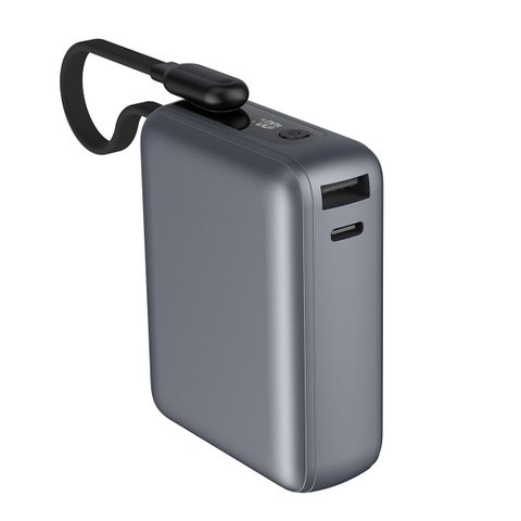 Force Power Powerbank 10000mAh 2 ports USB A+C 30W PD/QC Câble intégré Gris Sidéral + Garantie à vie