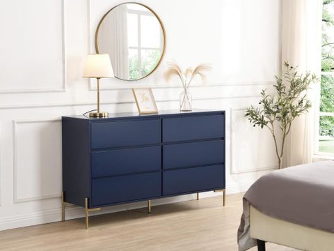 Pascal Morabito Commode 6 Tiroirs - Mdf Et Métal - Bleu Laqué Et Doré - Korasa De