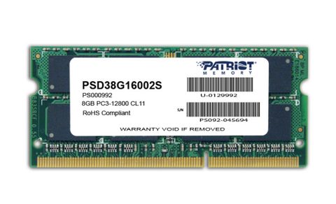 Patriot Memory 8GB PC3-12800 module de mémoire 8 Go 1 x 8 Go DDR3 204-pin SO-DIMM