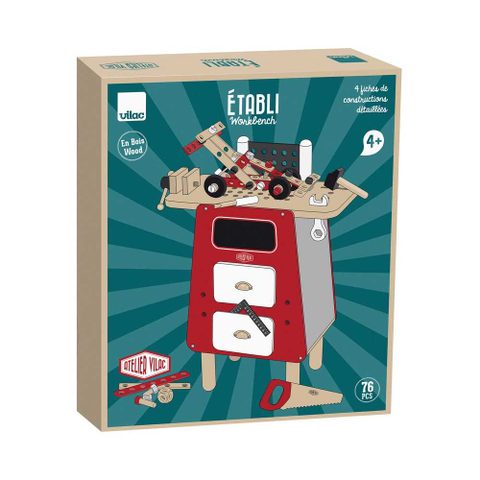 Vilac Établi En Bois Rétro 76 Pièces Rouge Blanc 73x55 Cm