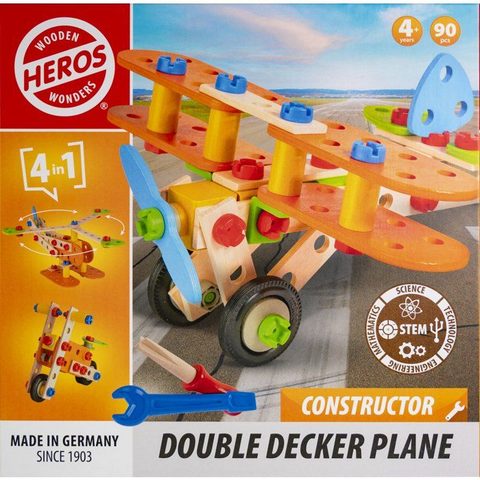 Heros Jeu de construction en bois Constructor Biplan 4-en-1 90 pièces Hêtre FSC