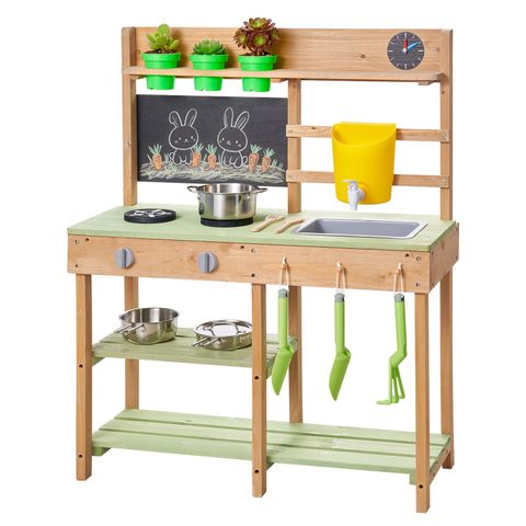 Vevor Cuisine à Boue Patouille Extérieur Enfant en Bois avec Réservoir d'Eau