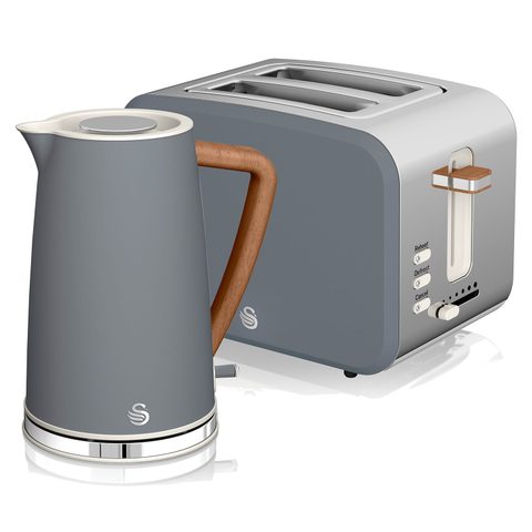 Swan Set petit-déjeuner Bouilloire sans fil 1,7 L grille-pain 2 Nordic Gris, 2200W