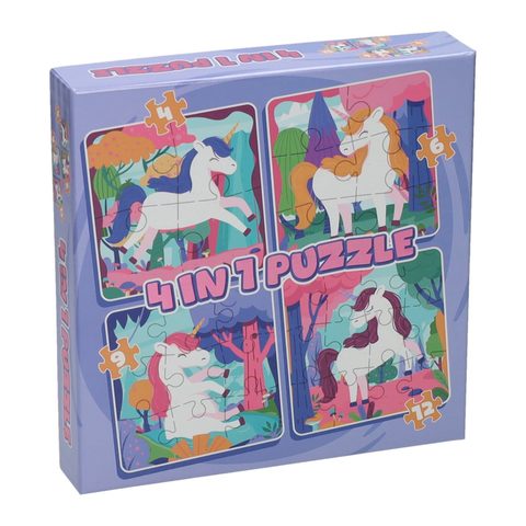 Johntoy Puzzle 4 En 1 Licorne Puzzle Pour Enfants Carton Coloré