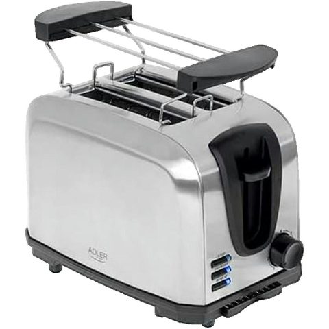 Adler Grille-pain 2 Tranches, 2 Fentes, 3 Fonctions, 7 Niveaux de Grillage, Acier Inox 1000W AD3222