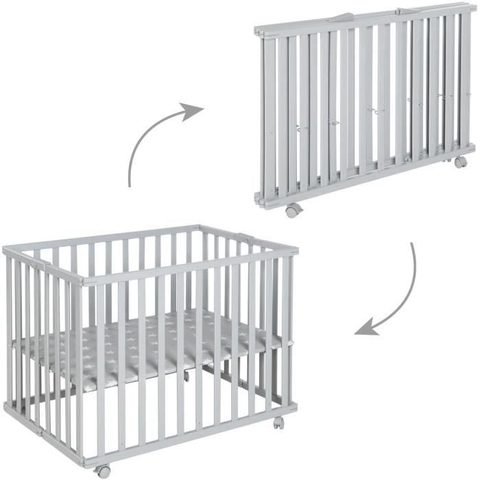 Roba Parc bébé pliable - LITTLE STARS - 75 x 100 cm - Hauteur réglable - 4 Roues freinées - Bois Laqué Gris Taupe - Motif Étoile