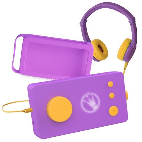 Lunii Ma Fabrique à histoires violette avec son casque et sa coque