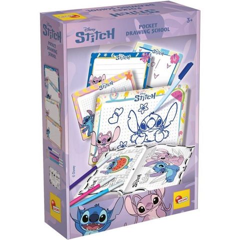 Liscianigiochi Pocket Studio de Dessin - Stitch - Kit Dessin - Ardoises effaçables - Feutres inclus - Dès 3 ans