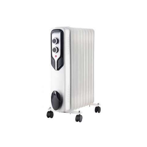 Warm Tech Radiateur Bain D'huile 2000 W Blanc 9 Éléments 3 Niveaux Avec Thermostat Sur Roulettes
