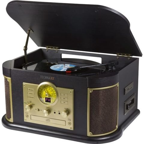 Technaxx TX-103 Tourne-disque entraîné par courroie Noir, Or Semi-automatique