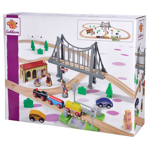 Eichhorn Jeu de rails avec pont en bois 55 pièces