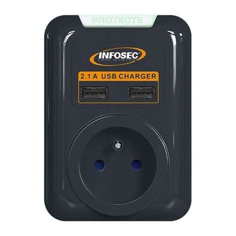 Infosec S1 Usb Neo - Parasurtenseur 1 Prise Fr + 2 Ports Usb - Garantie 2 Ans