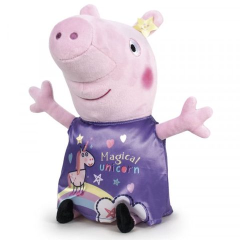 Peppa Pig Peluche 31 Cm Robe Violette Licorne - Doudou Licence Peppa Le Cochon