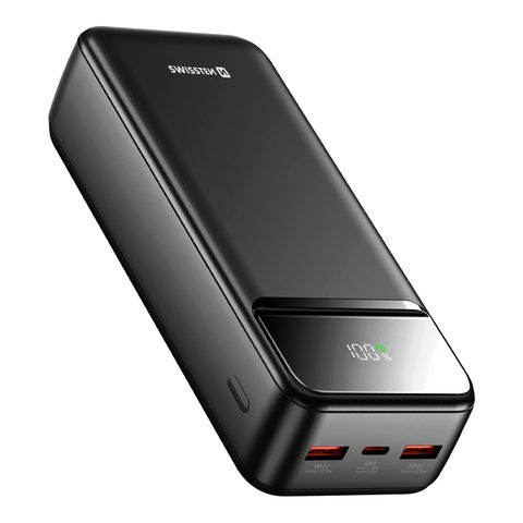 Swissten Batterie Externe 30000mah Avec Usb-c Et 2 Usb Écran Led Compacte Noir