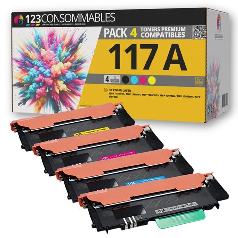 123consommables 117A - Pack 4 toners compatibles HP 117A - noir et couleurs