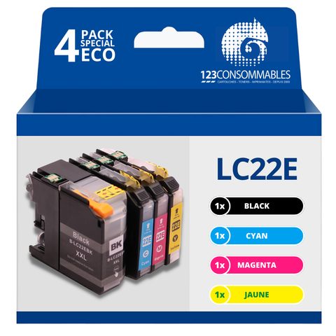 123consommables Lc-22e - Pack 4 Cartouches Compatibles Avec Brother Mfc-j5920dw Lc22e (1 / 1