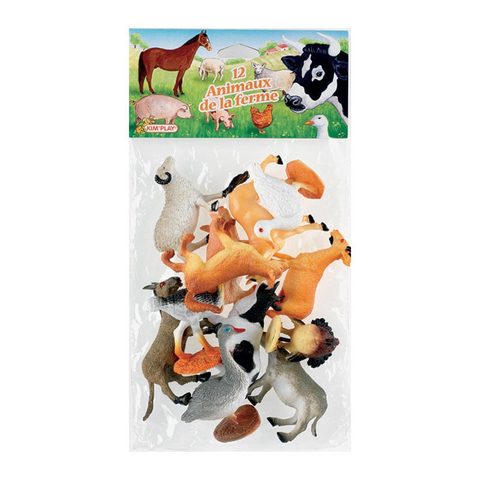 Kim'play Jeu - Animaux De La Ferme - Vache - Cochon - Canard - 12 Figurines - Plastique