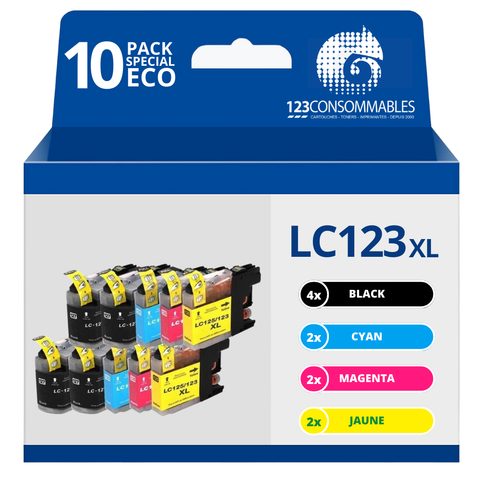 123consommables Lc123 - Pack 10 Cartouches Compatibles Avec Brother Lc123xl