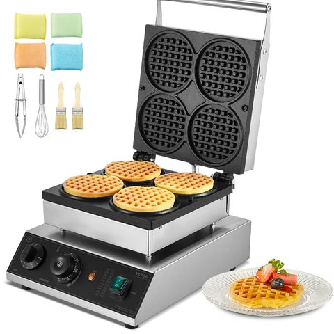 Vevor Gaufrier commercial 1750W, appareil gaufres rondes capacité 4 PCs