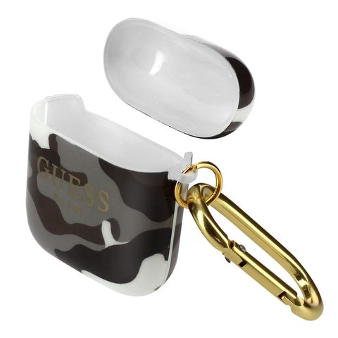 Guess Étui Pour Airpods Silicone Semi-rigide Design Camouflage Gris