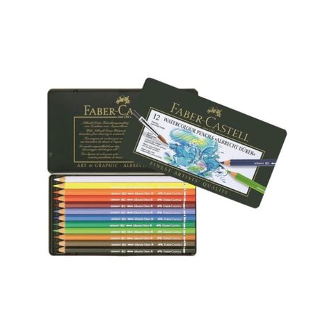 Faber-castell Crayons Aquarelle Albrecht Dürer Bois De Cèdre Étui Métal Vert Foncé 12 Couleurs