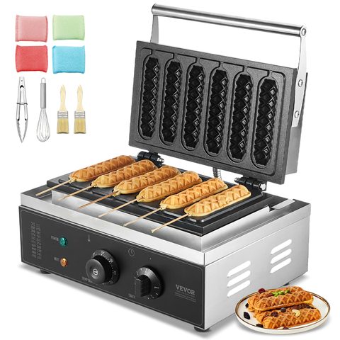 Vevor Gaufrier commercial 6 pièces 1500W, antiadhésif pour hot dog, contrôle temperature temps