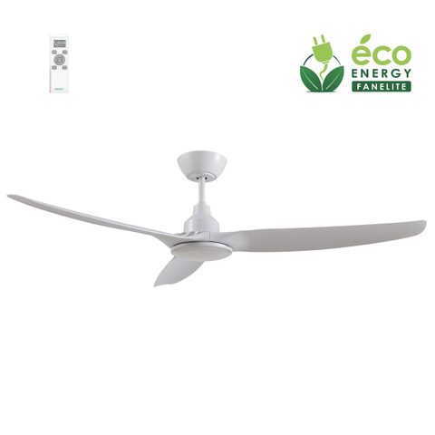 Fanelite Ventilateur de plafond 132 cm blanc FANDC52LN - Moteur DC 18W - LED 20W dimmable 3 couleurs - 3 pales - Télécommande - Silencieux
