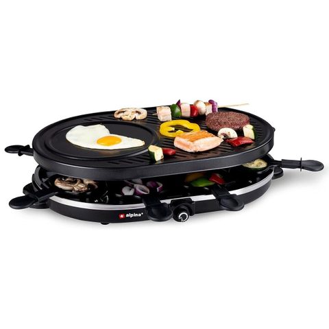 Alpina Appareil À Raclette 8 Personnes 1200w Polyvalent Grill + Raclette Revêtement Anti-adh