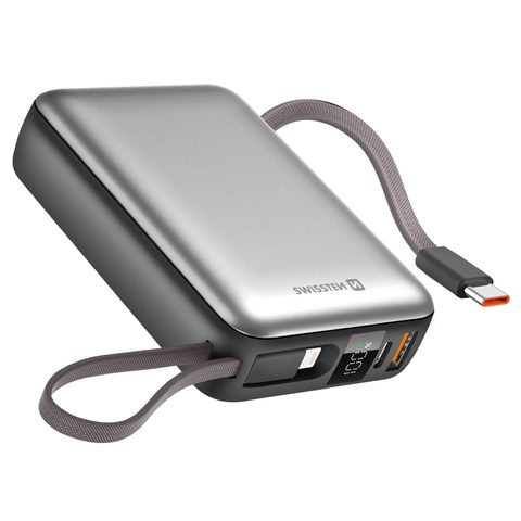 Swissten Batterie Externe 20000mah Avec Câbles Usb-c Et Lightning Compacte Argent